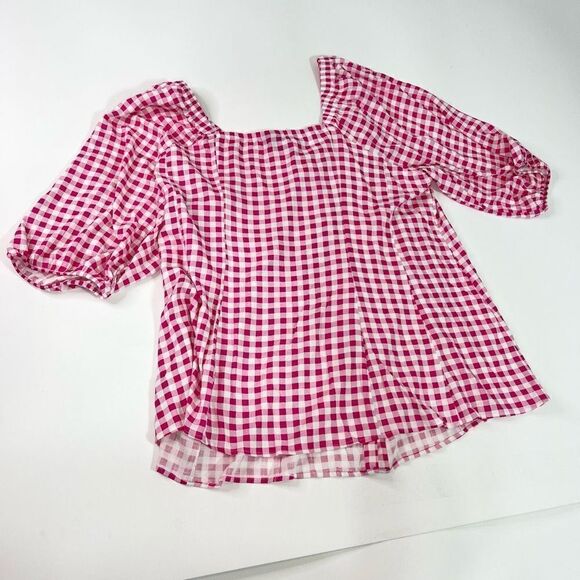 Torrid Blouse Womens 5X Gingham Button Up Long Sleeve Sweetheart Neck Top New - Picture 9 of 10